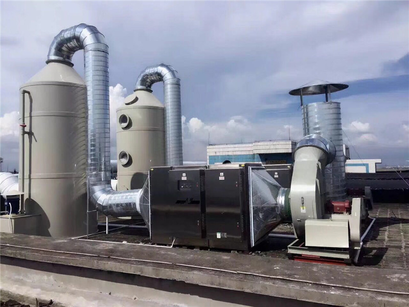 PP噴淋塔加UV光解凈化器二級處理廢氣 PP噴淋塔加UV光解凈化器